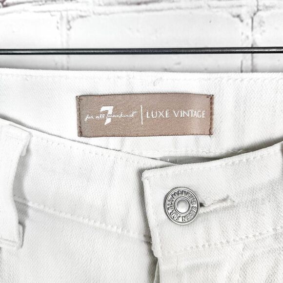 7 FOR ALL MANKIND Luxe Vintage White Josefina Boyfriend Nautical Crop Jeans 26 - Picture 3 of 9